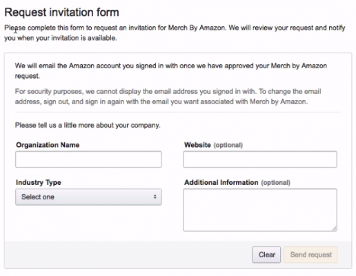 Amazon Merch Request Invite Form