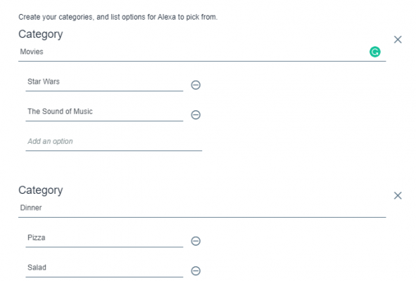 Alexa default categories