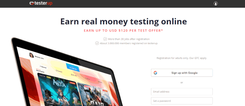 Testerup Review & Earning Guide: Is it Legit? testerup main page header